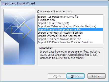 select "Import from another program or file"