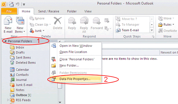 right click the "Personal Folders" and Select "Data File Properties..." 