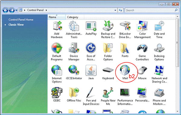Select "Mail" option in the "Control Panel"