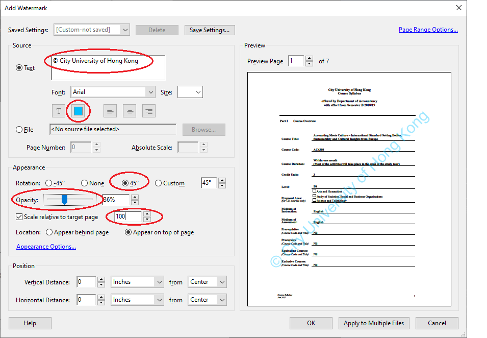 Set Watermark Settings