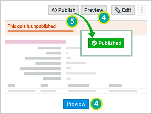 Preview the quiz and then Publish