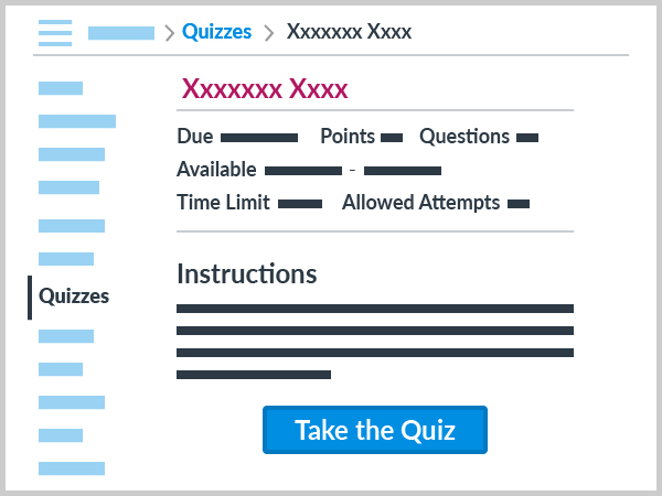 The details of a quiz in Canvas course (student view)
